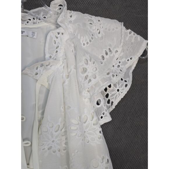 Chicos Midi Dress Sz 00 US 2 Alabaster White Eyelet Peasant Tie Prairie Tiered - Picture 5 of 7